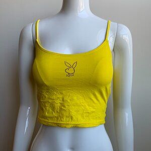 playboy yellow studded bunny logo crop tankini swim top